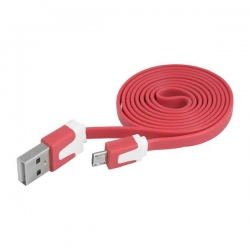 Kabel USB wt.A/wt.micro USB 1m płaski czerwony