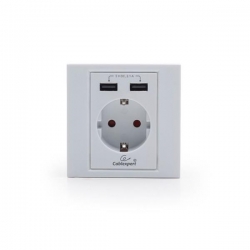 Gniazdo elektryczne p/t z uziem. Schuko 2xUSB 2,1A