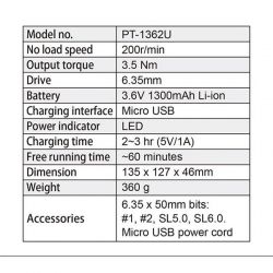 Wkrętarka akumulatorowa Pro's Kit PT-1362U 3,6V-25123